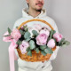 Ароматная корзина с пионами Сара Бернар и эвкалиптом. Букет 389 Kimbirly Flowers