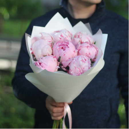 7 ароматных розовых пионов Сара Бернар. Букет 91 Kimbirly Flowers