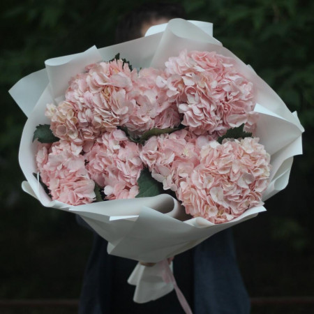 7 розовых гортензий. Букет 126 Kimbirly Flowers
