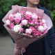 Розовые пионы Сара бернар и пионовидные кустовые розы Сильва. Букет 102 Kimbirly Flowers