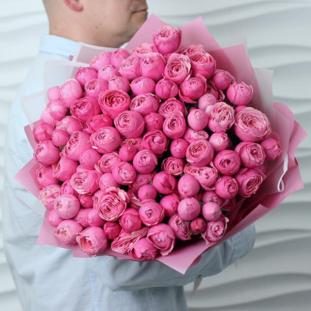 35 пионовидных кустовых роз Сильва Пинк. Букет 315 Kimbirly Flowers